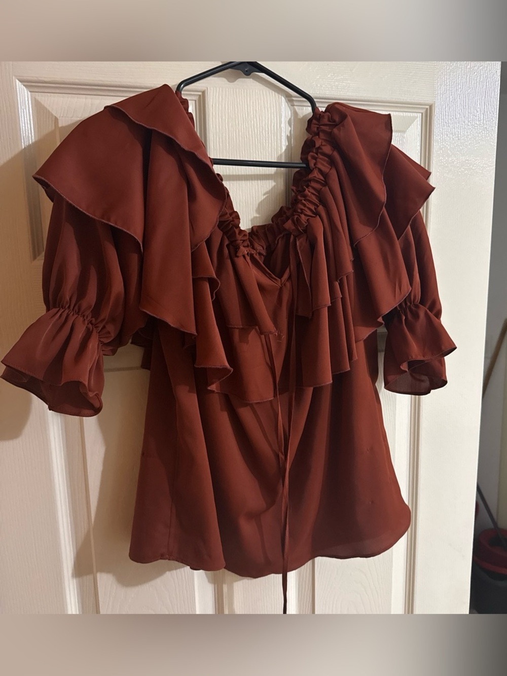 Macy's Rust Ruffle Peasant Blouse